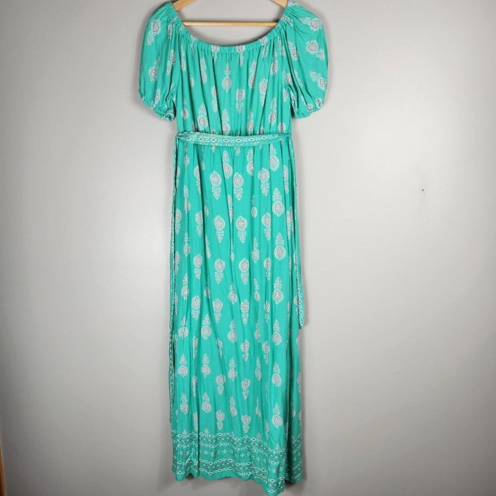 NWOT Lapogee Patterned Teal Long Maxi Dress